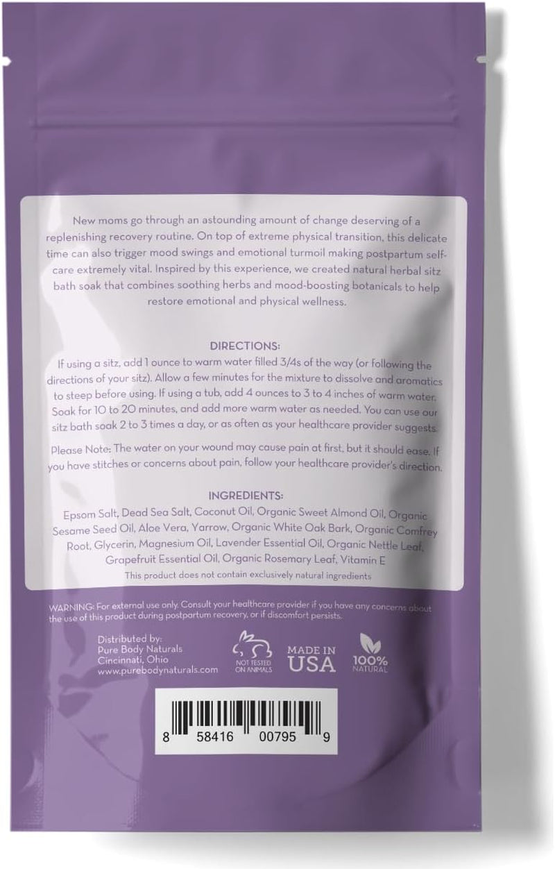 Sitz Bath Salt – Postpartum Care and Hemorrhoid Treatment – Natural Soak for Self Care and Hemmoroid Treatment - Post Partum Essentials, 10 Oz