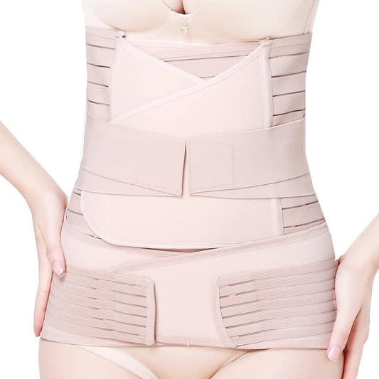 Postpartum Recovery Wrap Waist Cincher Corset Shapewear Belly Band Waist Trainer for Women Beige